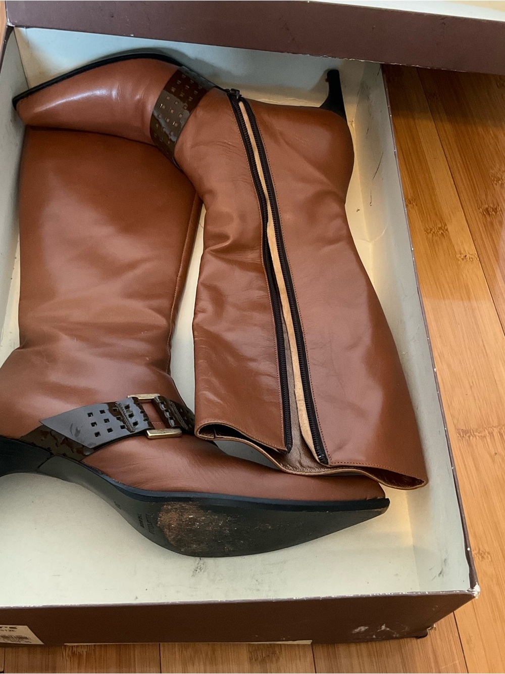 Women’s Brown Knee-High Zip Boots true leather